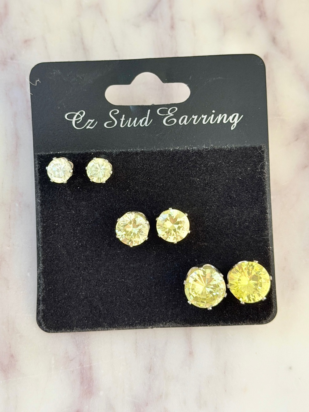 🌟 3 Pairs CZ Yellow Diamond Crystal Stud Earrings